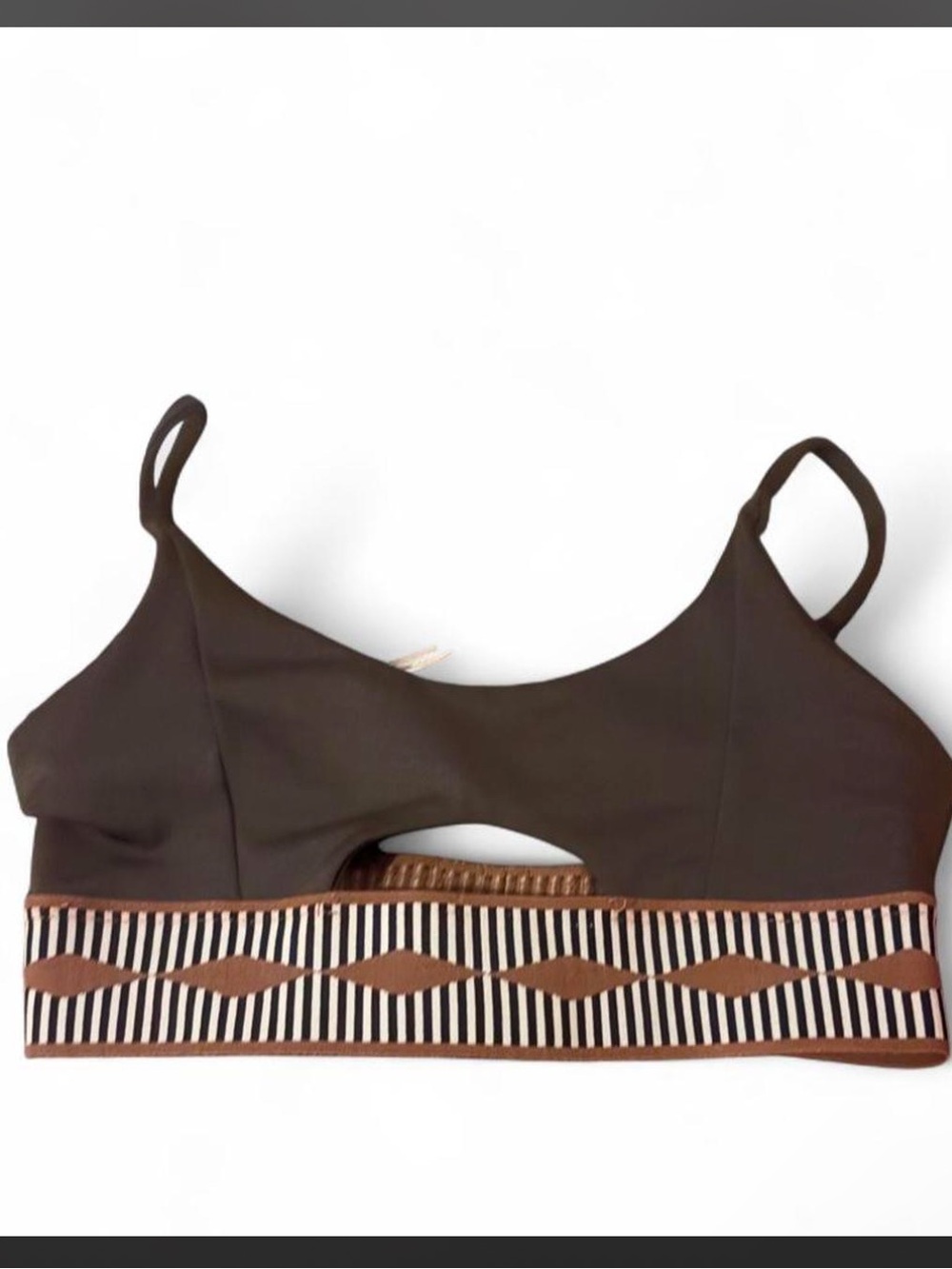 NWT Olympia activewear Women’s Brown Cutout Bralette with Striped Band